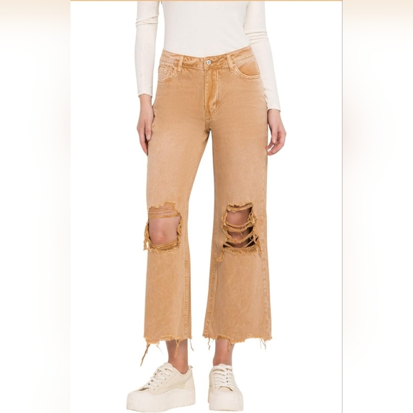 Vervet Denim - Vervet Flying By Monkey Leslie High Rise 90s Distressed Crop Flare Jeans